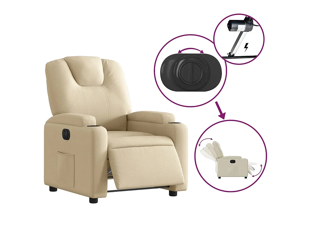Fauteuil inclinable électrique Crème Tissu