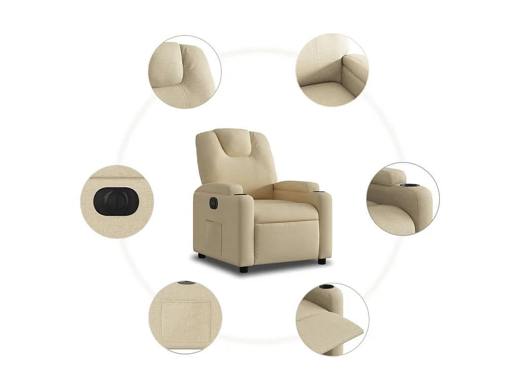 Fauteuil inclinable électrique Crème Tissu