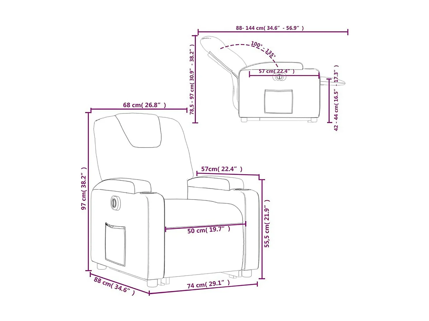 Fauteuil inclinable électrique marron foncé tissu