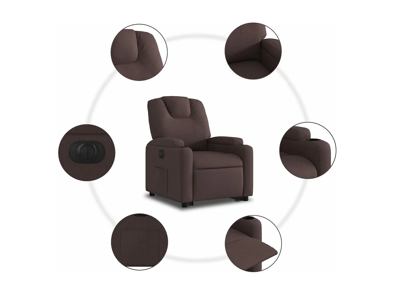 Fauteuil inclinable électrique marron foncé tissu
