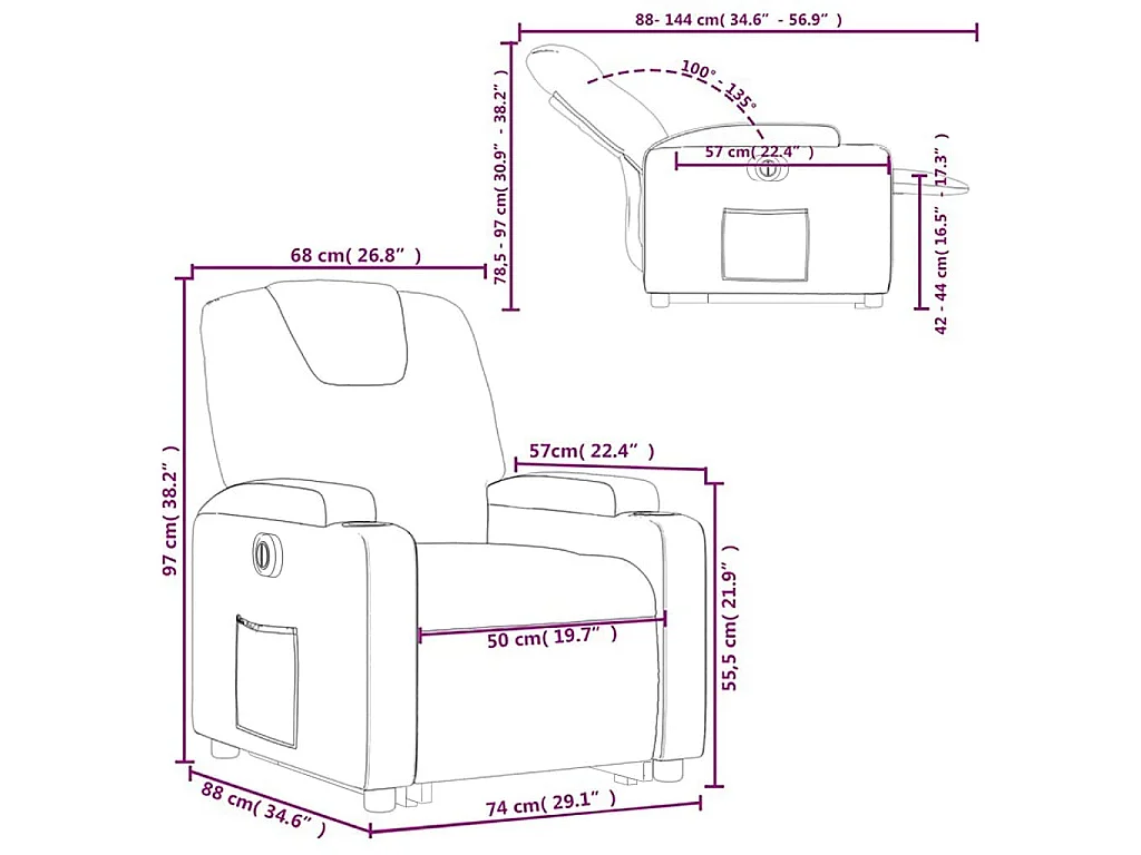 Fauteuil inclinable électrique marron foncé tissu