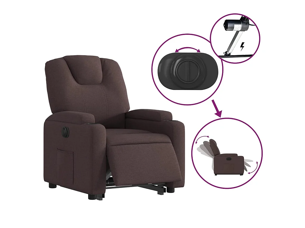 Fauteuil inclinable électrique marron foncé tissu