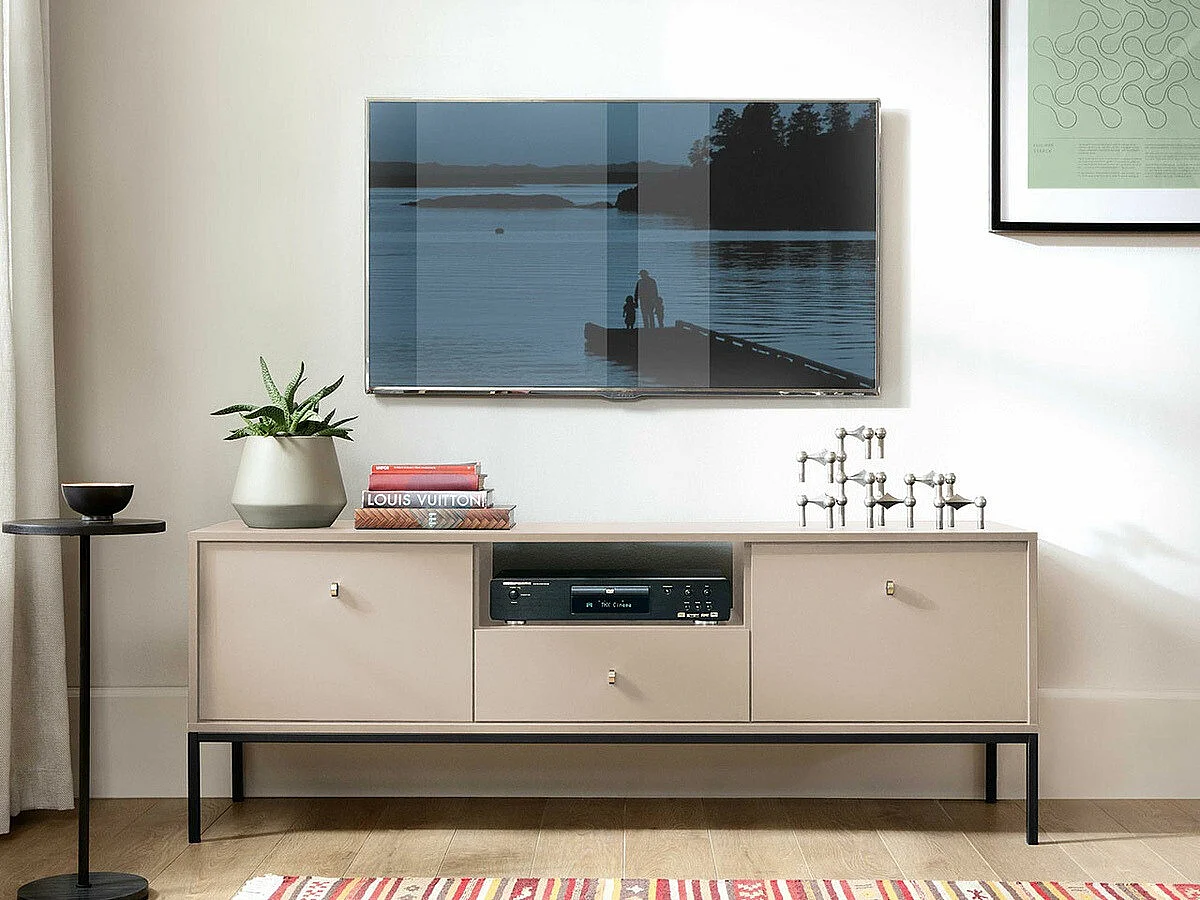 Meuble TV Romveri 101, Noir|Beige, Le nombre de portes: 2, Nombre de tiroirs: 1, 154x56cm