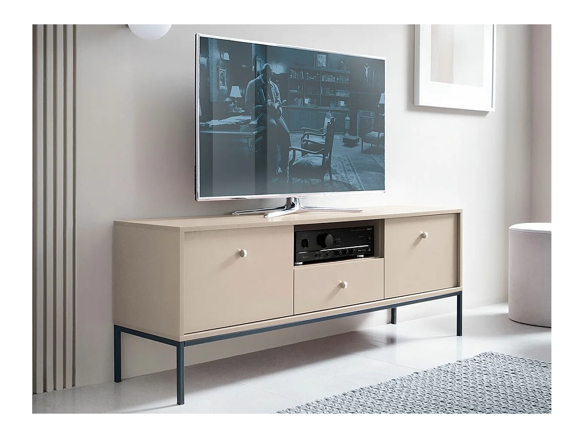 Meuble TV Romveri 101, Noir|Beige, Le nombre de portes: 2, Nombre de tiroirs: 1, 154x56cm