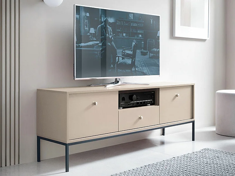 Mobile porta TV Romveri 101, Beige|Nero, Il numero di porte: 2.00, 154x56x39cm