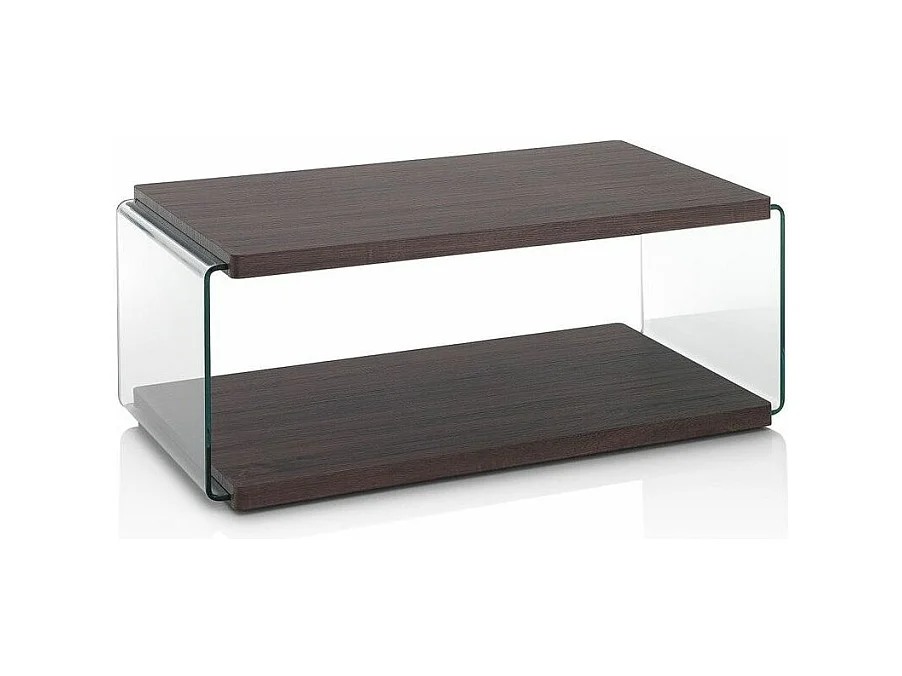 Table basse bois noyer foncé et pieds verre transparent Osso L 110cm