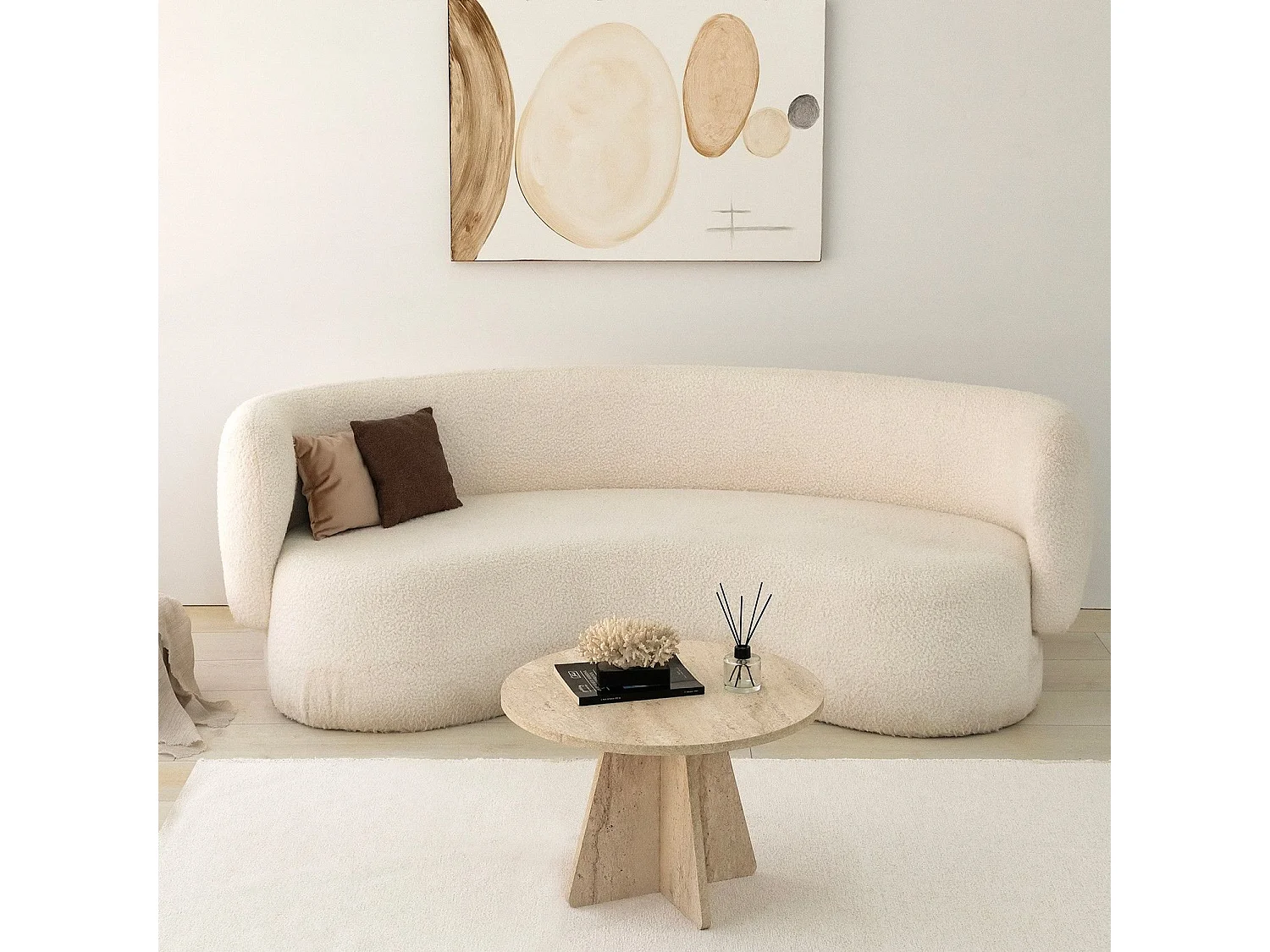 Table basse design Fungi D60cm Effet travertin Beige