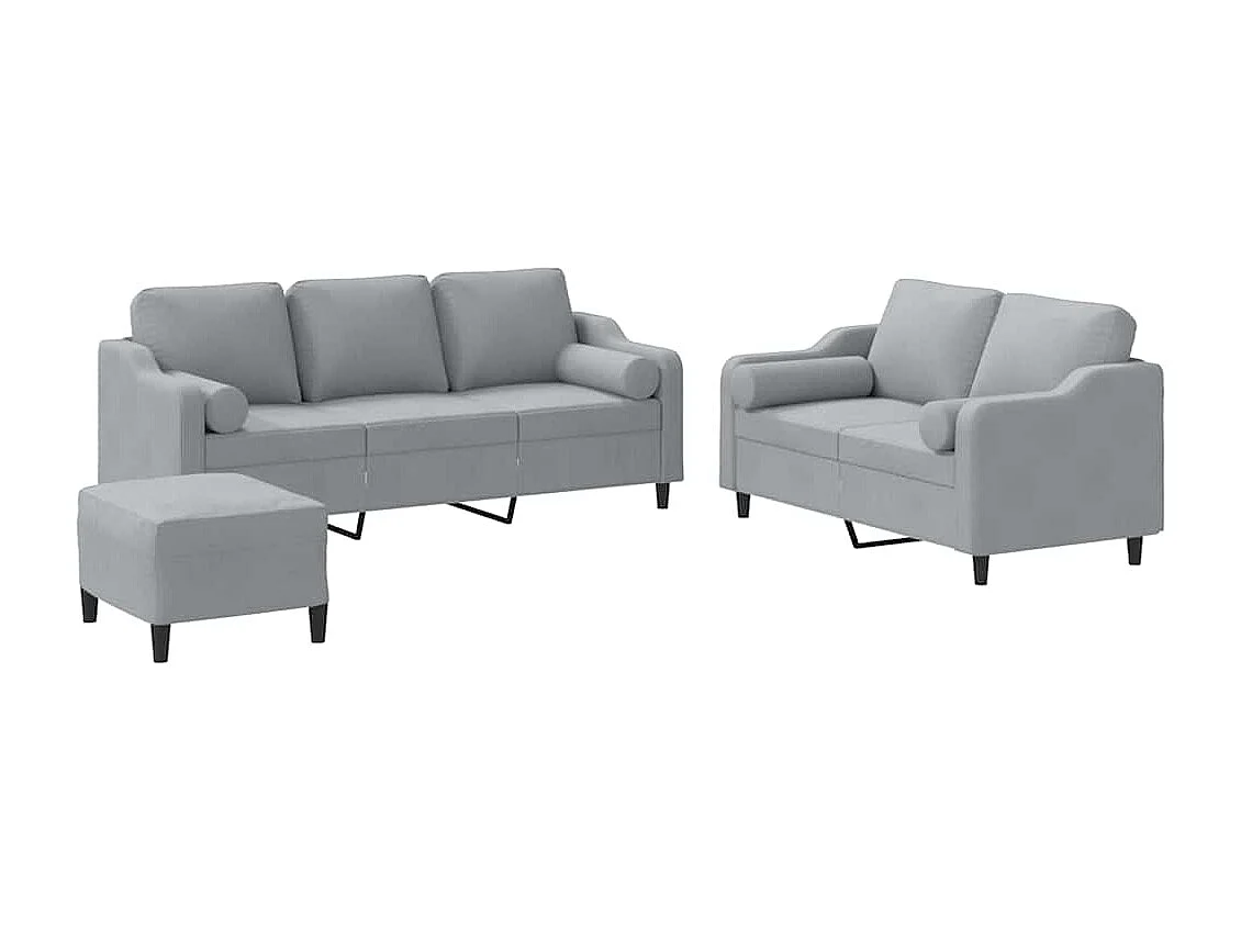 3-delige Loungeset met kussens stof lichtgrijs