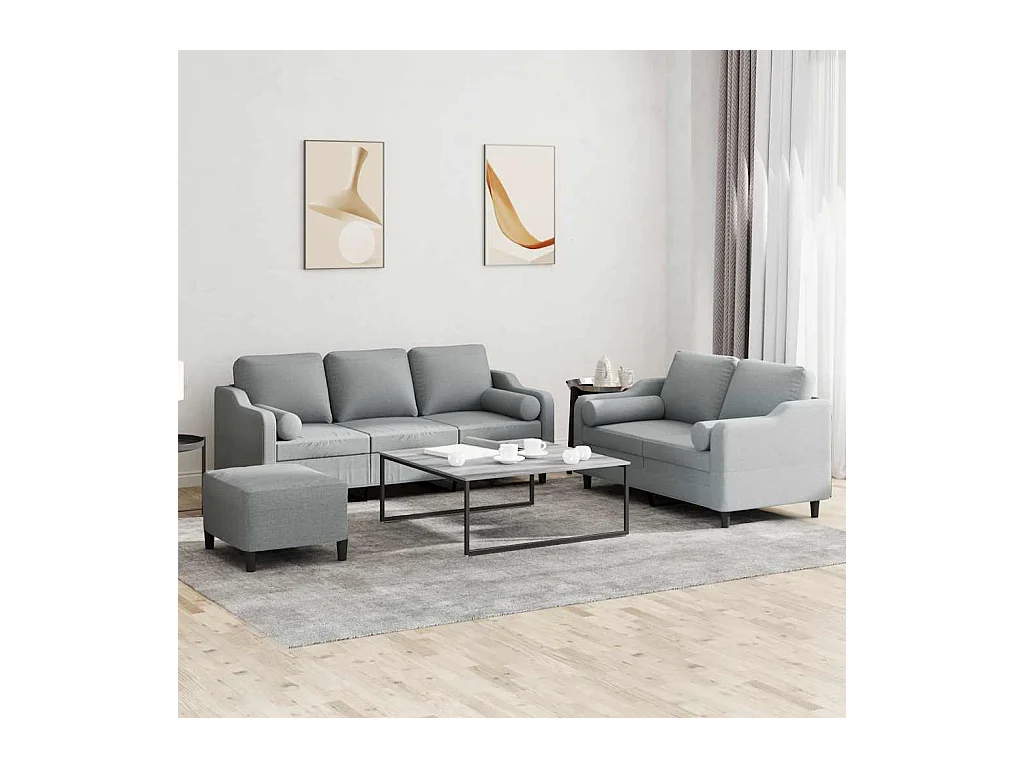 3-delige Loungeset met kussens stof lichtgrijs