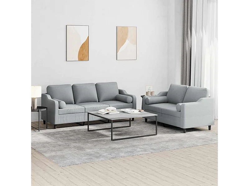2-delige Loungeset met kussens stof lichtgrijs