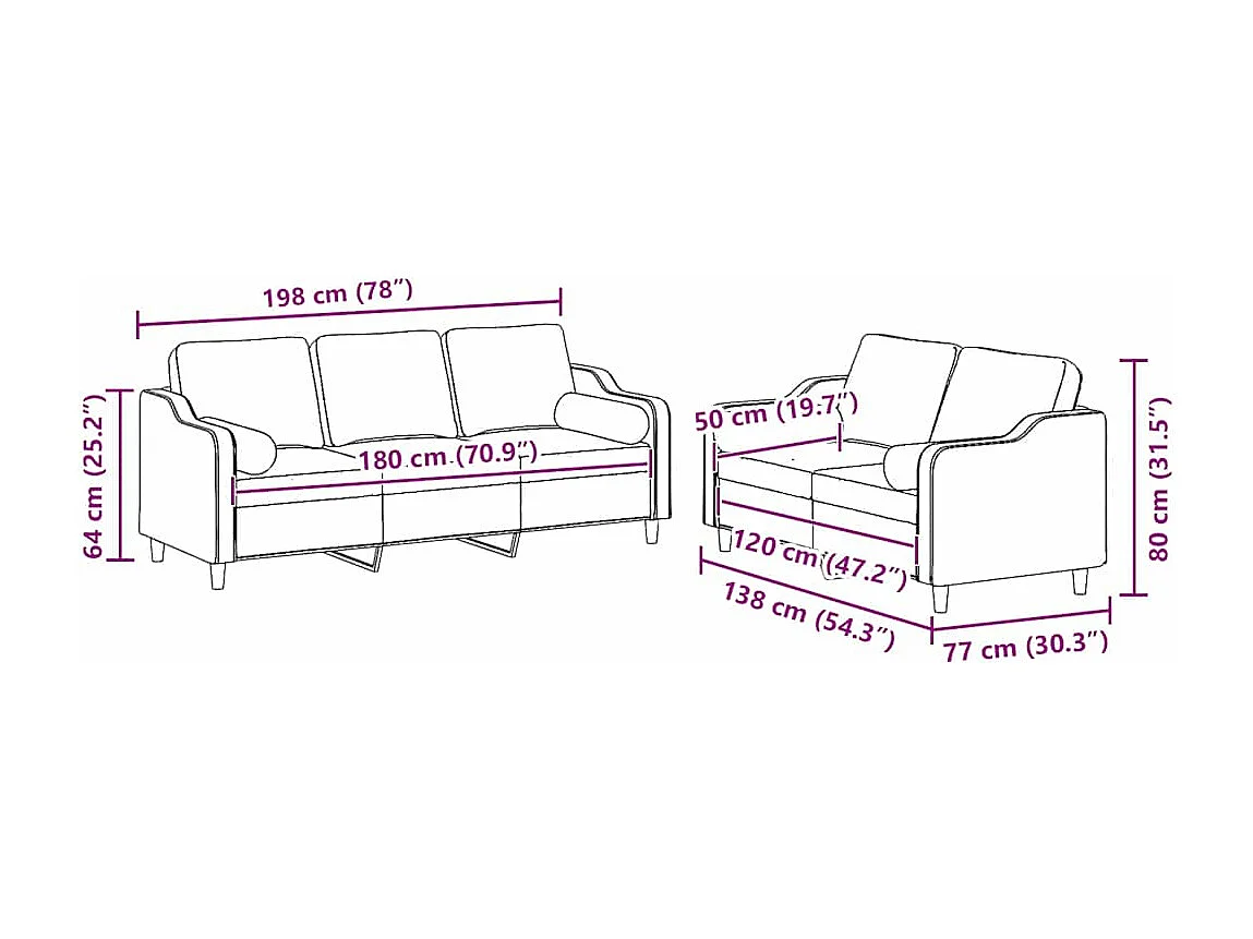 Ensemble de canapés 2 pcs coussins gris clair tissu
