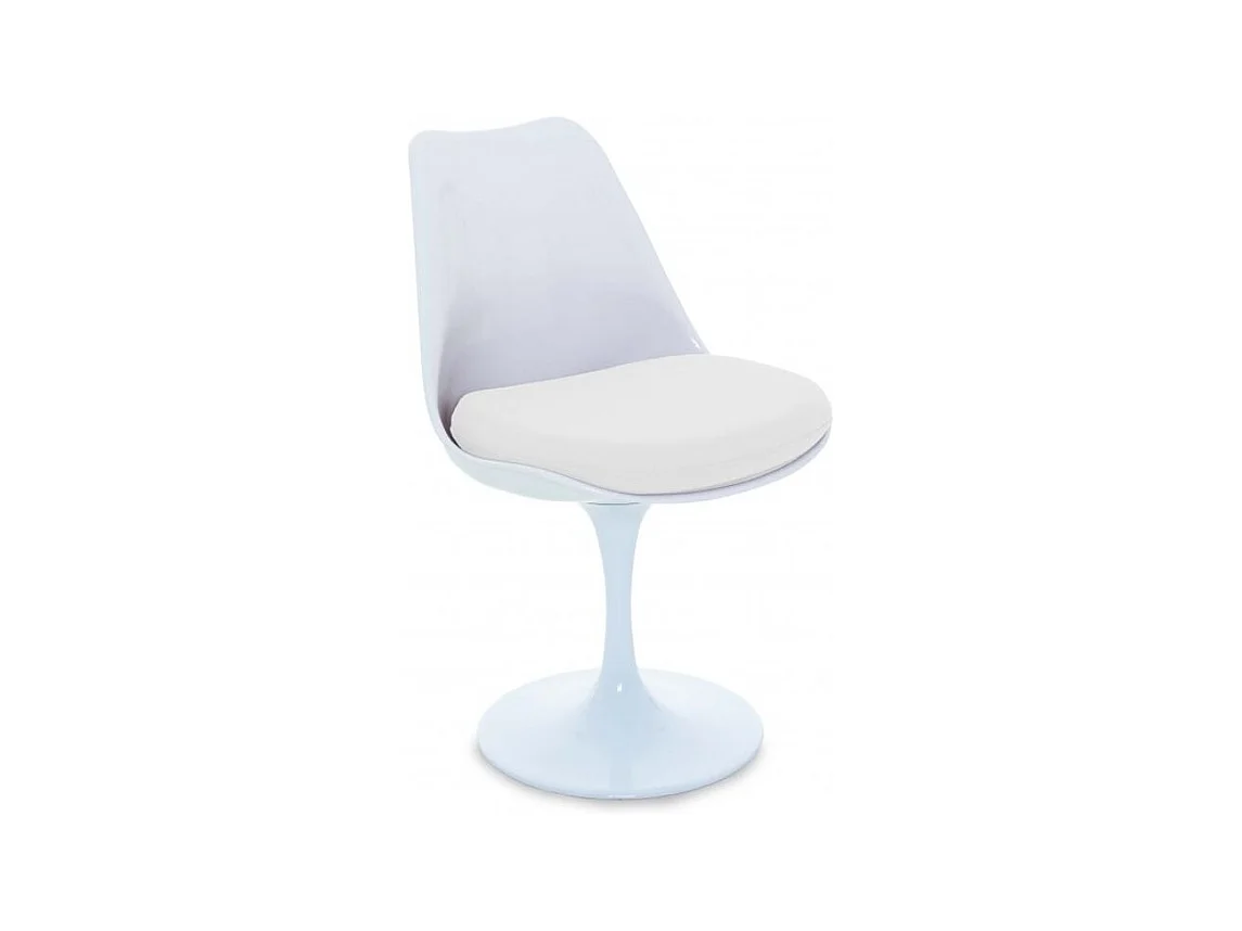 Chaise blanc brillant avec coussin tissu blanc pétale de tulipe