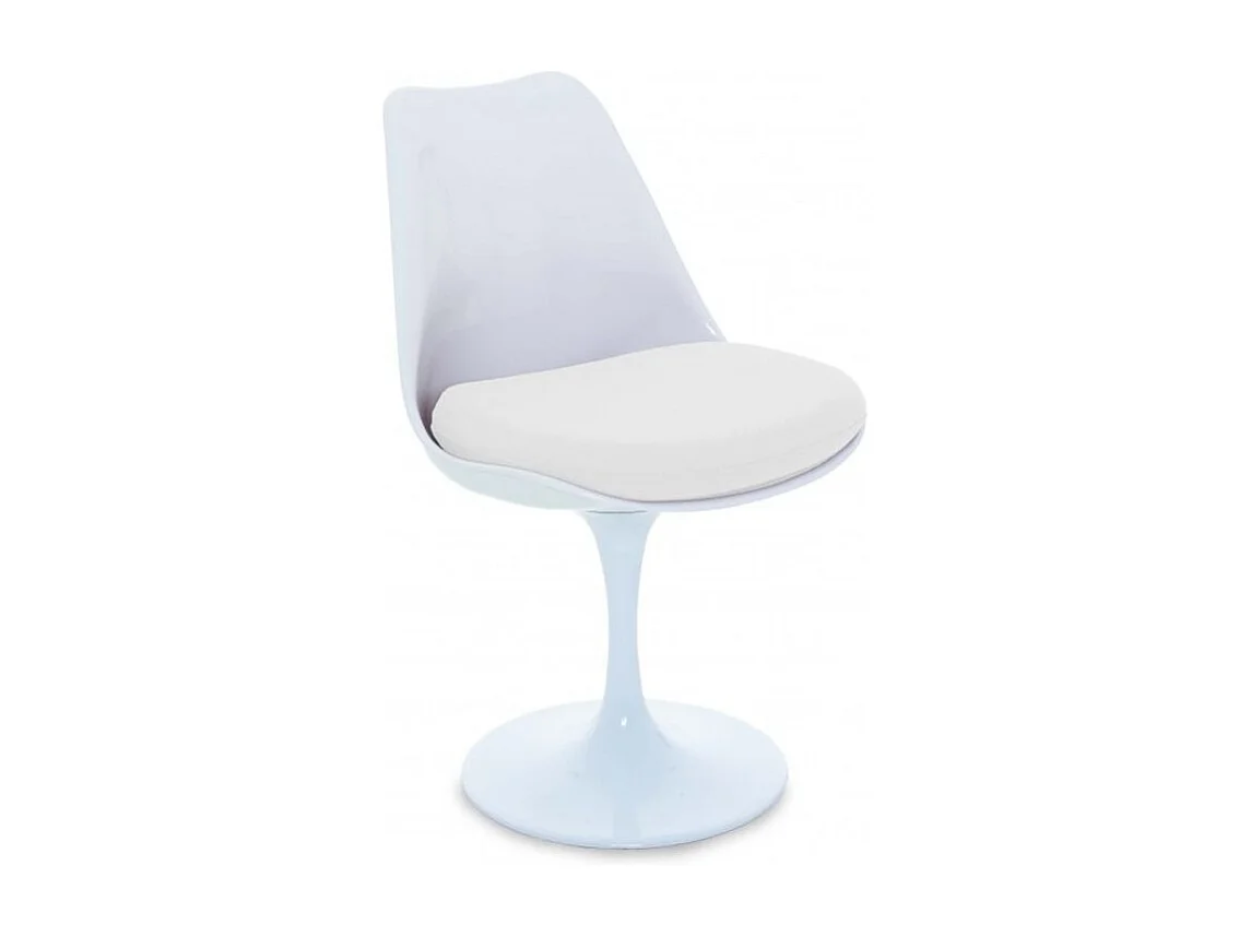 Chaise blanc brillant avec coussin tissu blanc pétale de tulipe