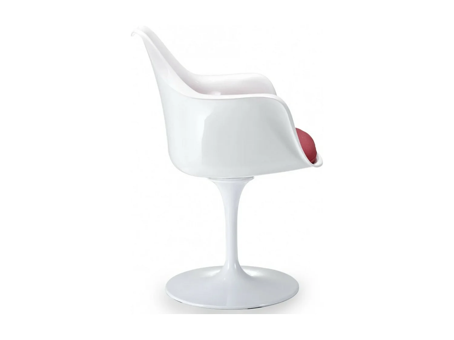 Fauteuil blanc brillant avec coussin tissu rouge pétale de tulipe