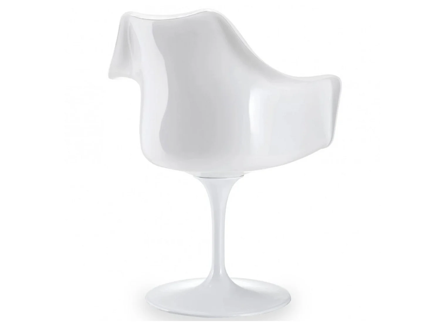 Fauteuil blanc brillant avec coussin tissu rouge pétale de tulipe