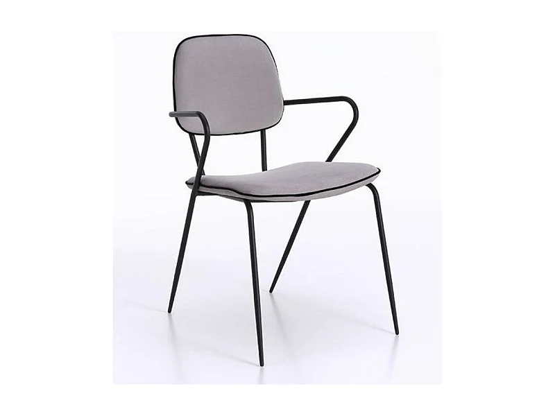 Chaise avec accoudoirs velours gris clair et pieds métal noir Taio - Lot de 4