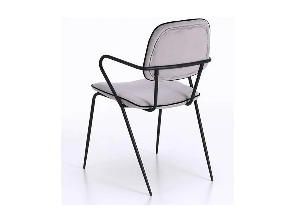 Chaise avec accoudoirs velours gris clair et pieds métal noir Taio - Lot de 4