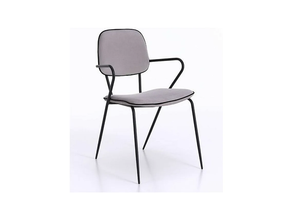 Chaise avec accoudoirs velours gris clair et pieds métal noir Taio - Lot de 4