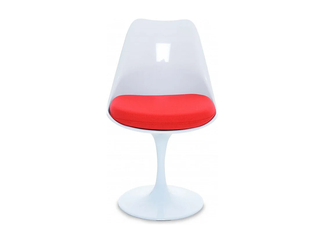 Chaise blanc brillant avec coussin tissu rouge pétale de tulipe