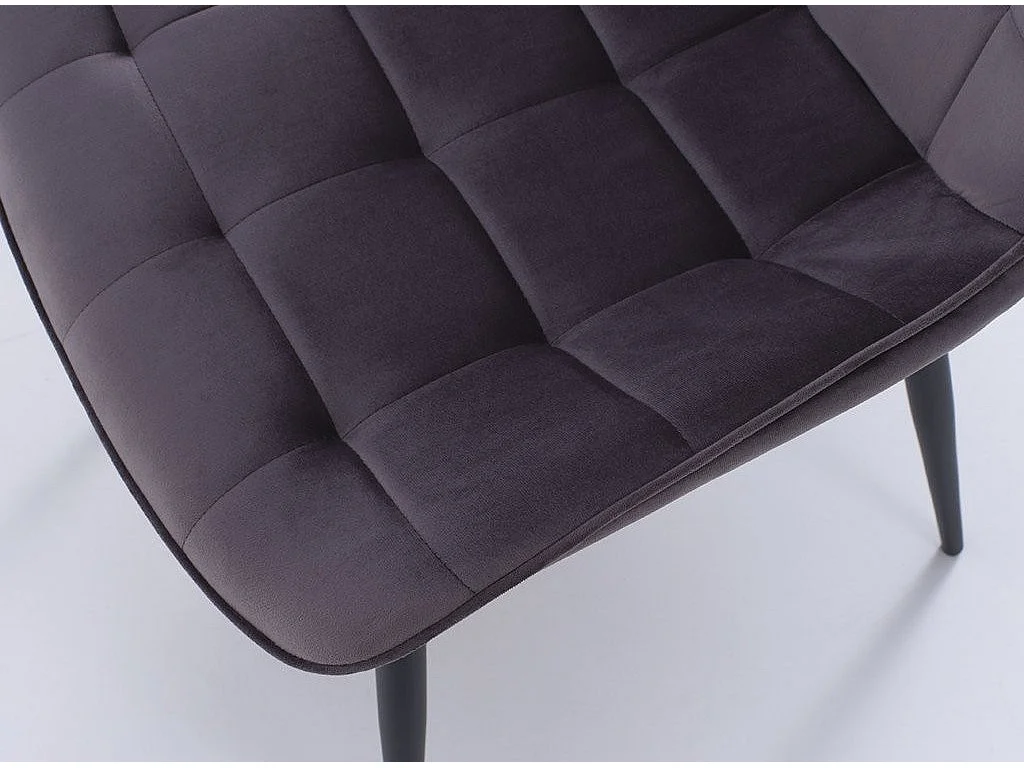Lottac donkergrijze fluwelen stoel en zwart metalen poten - Set van 4