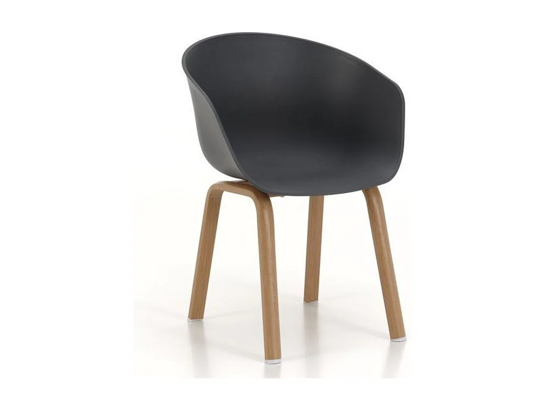 Chaise avec accoudoirs polypropylène gris et pieds métal effet bois Latan - Lot de 4