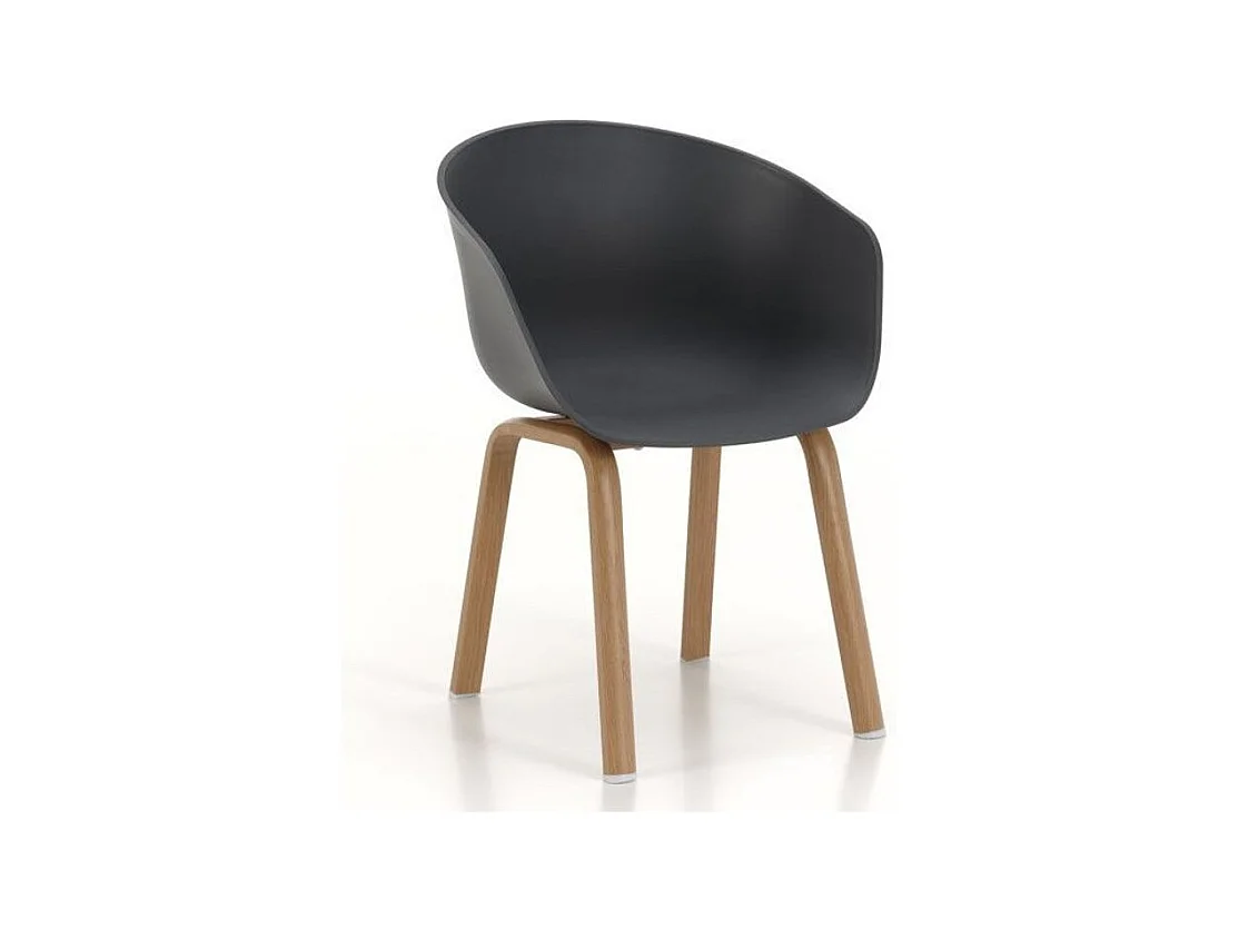 Chaise avec accoudoirs polypropylène gris et pieds métal effet bois Latan - Lot de 4