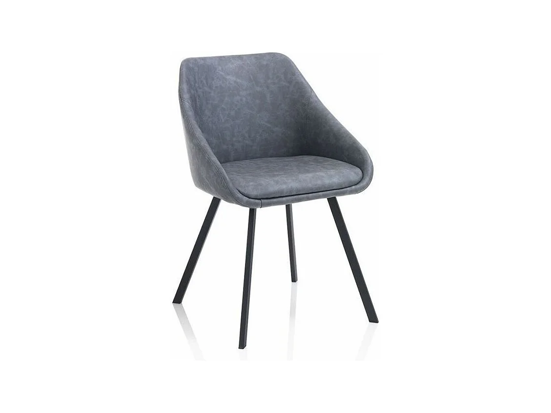 Chaise avec accoudoirs simili cuir bleu gris et pieds métal noir Moza - Lot de 2