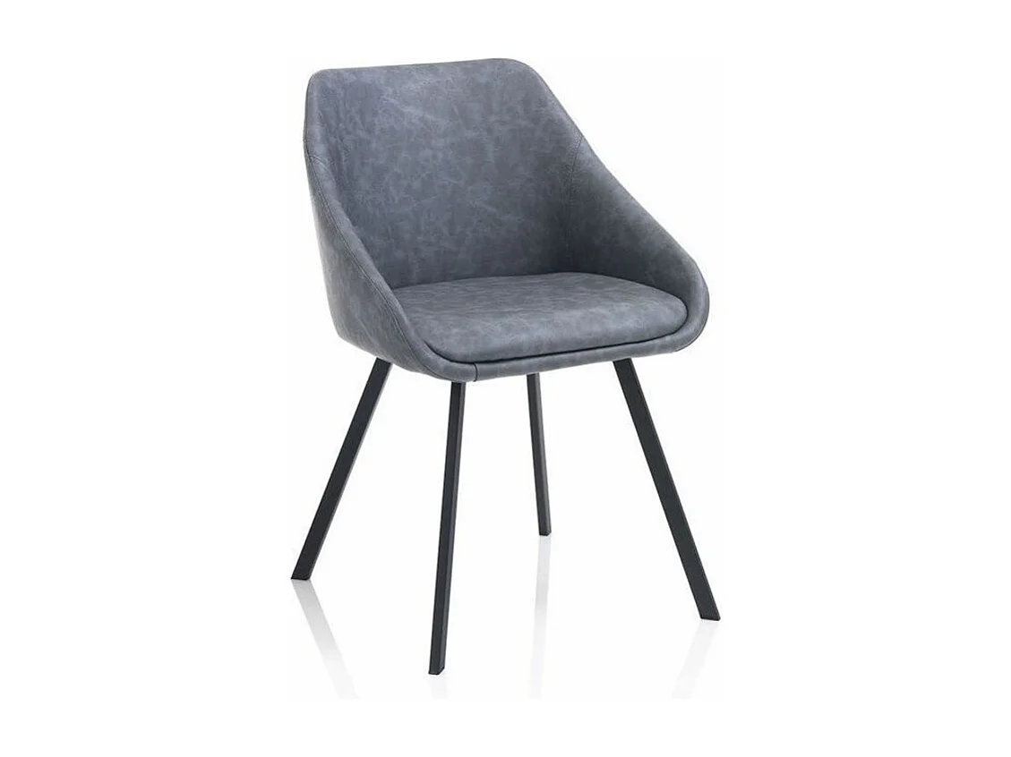 Chaise avec accoudoirs simili cuir bleu gris et pieds métal noir Moza - Lot de 2