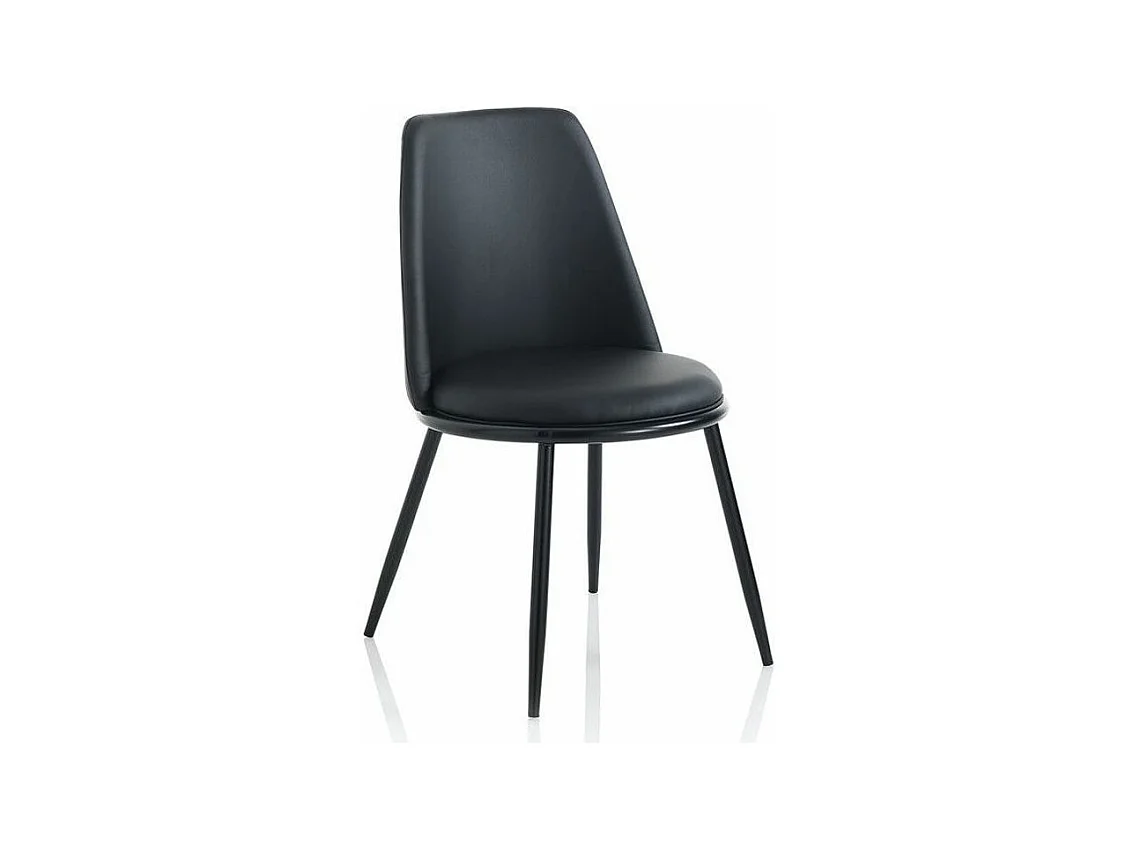 Chaise simili cuir noir et pieds métal noir Pinas - Lot de 2