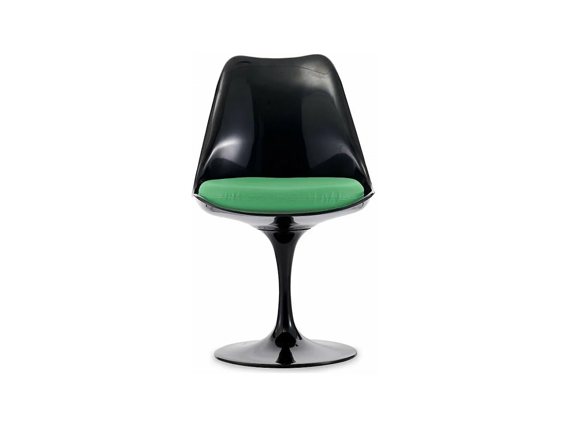 Chaise noir brillant avec coussin tissu vert pétale de tulipe