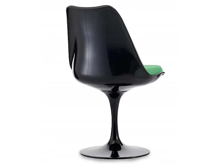 Chaise noir brillant avec coussin tissu vert pétale de tulipe