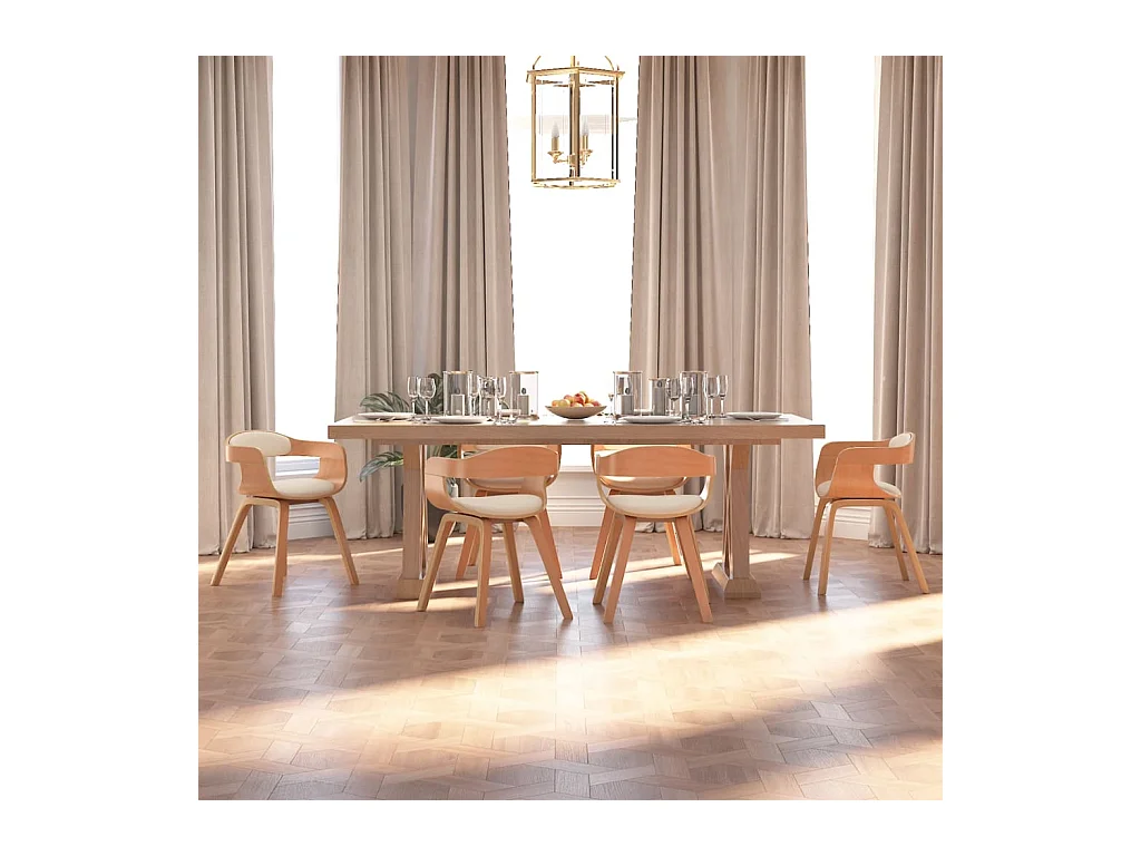 Chaises à manger lot de 6 crème similicuir et bois courbé