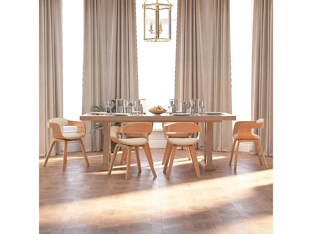 Chaises à manger lot de 6 crème similicuir et bois courbé