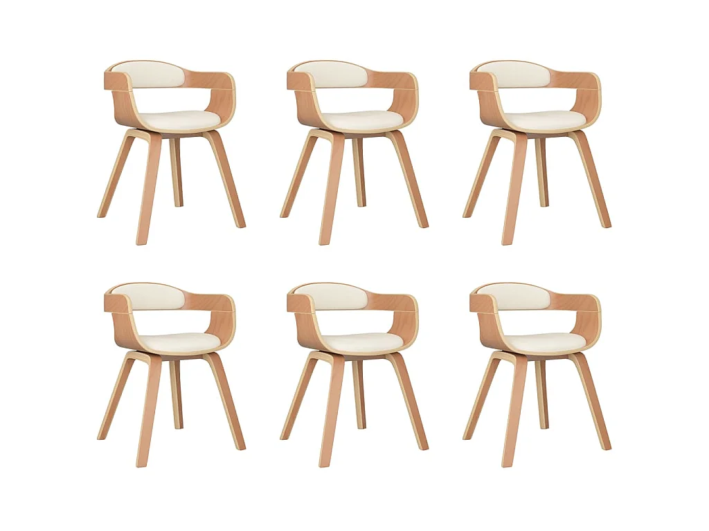 Chaises à manger lot de 6 crème similicuir et bois courbé