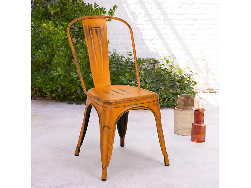 Kintal vintage verouderde stalen stoel-Kleur Oranje