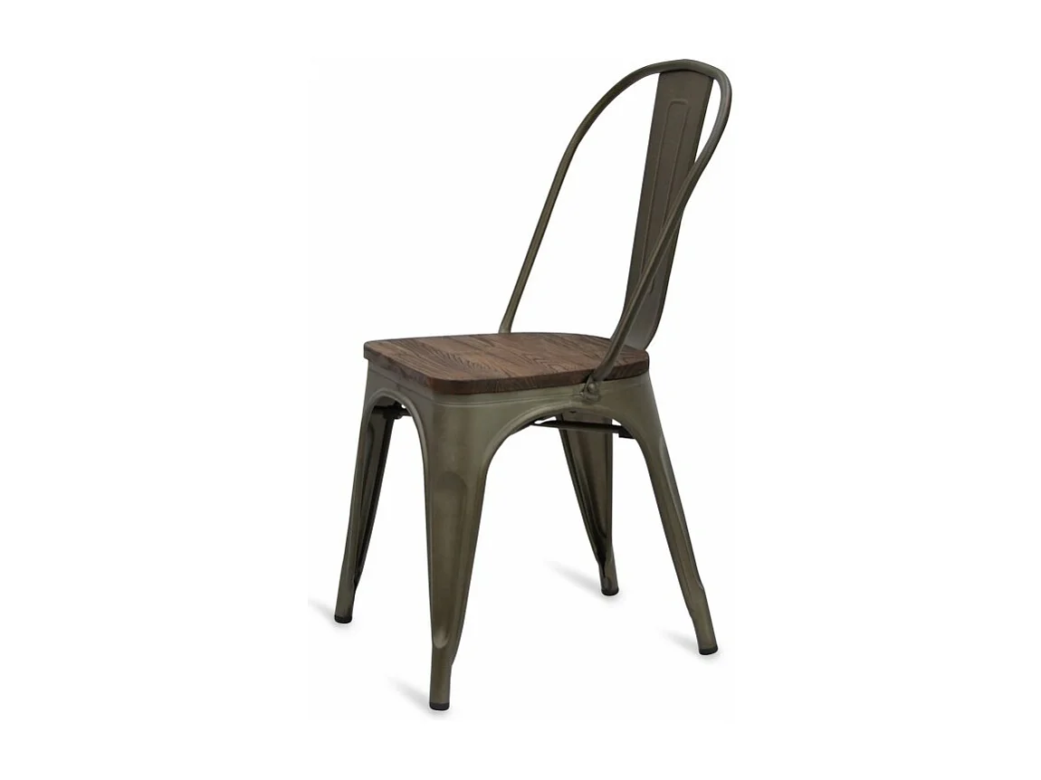 Chaise industrielle acier bronze et bois massif Woody
