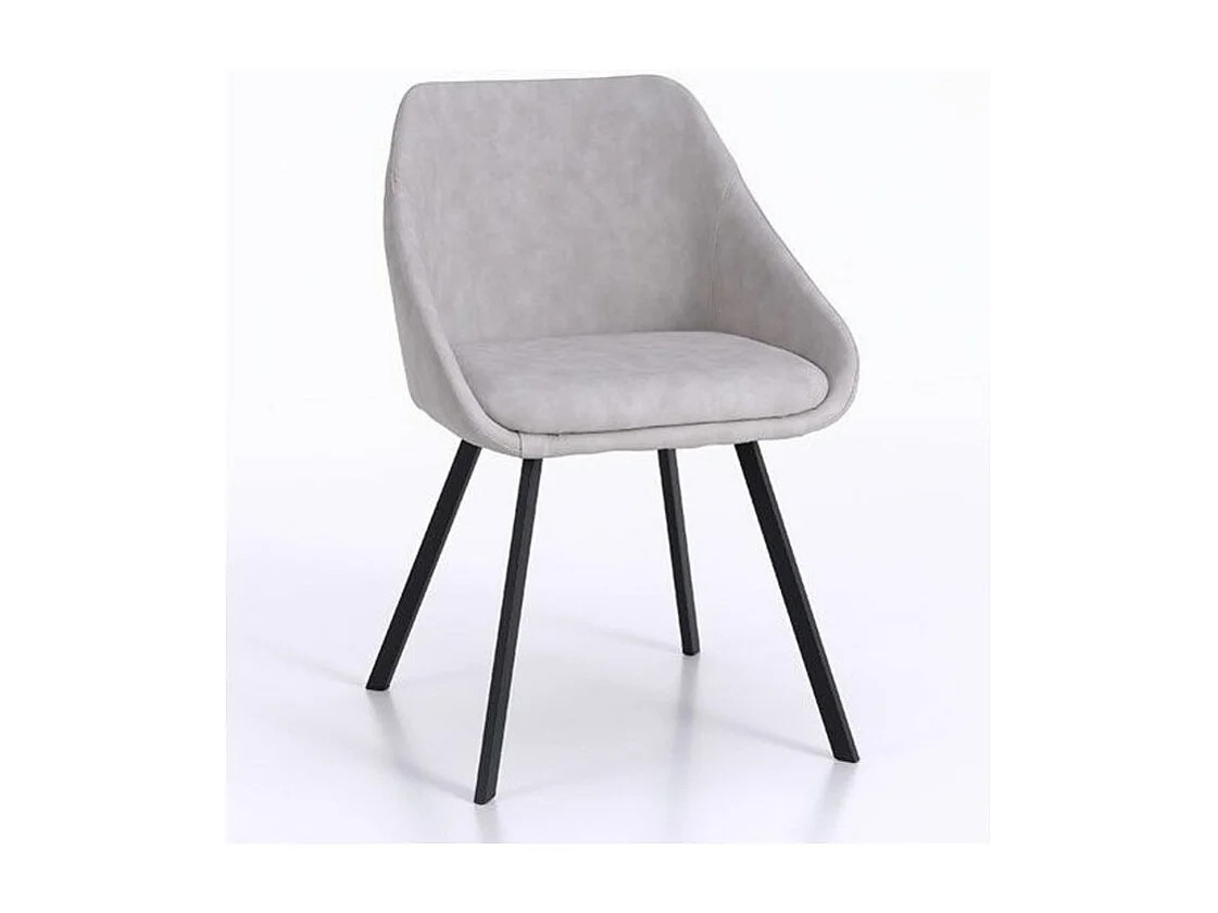 Chaise avec accoudoirs simili cuir gris et pieds métal noir Moza - Lot de 2