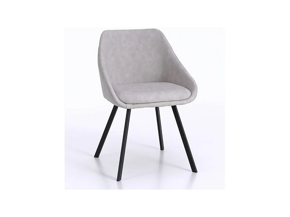 Chaise avec accoudoirs simili cuir gris et pieds métal noir Moza - Lot de 2