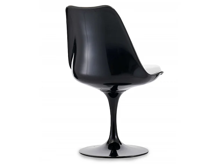 Chaise noir brillant avec coussin tissu blanc pétale de tulipe