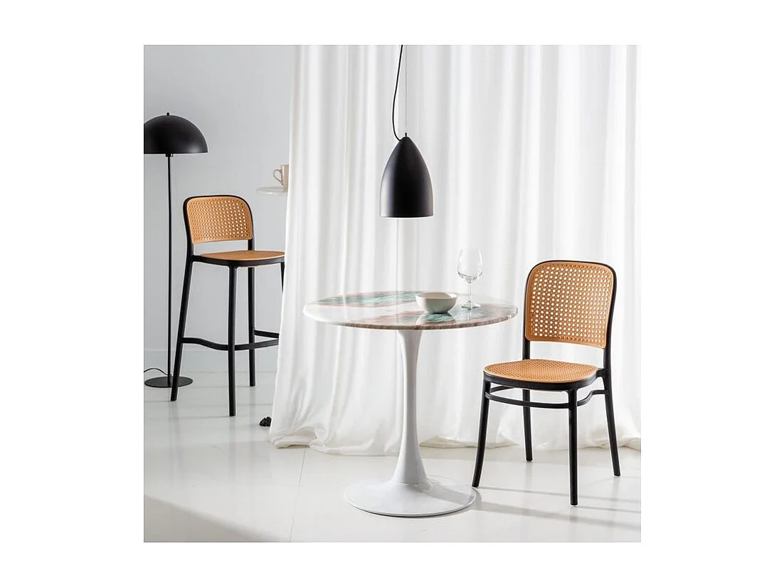 Chaise noir et rotin synthétique naturel Skoza