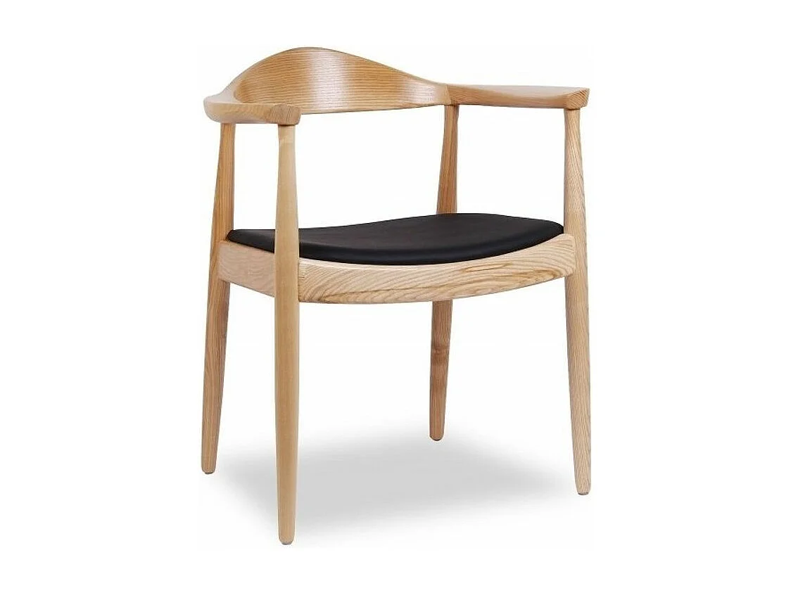 Design stoel naturel essen en zwarte kunstlederen zitting Konta