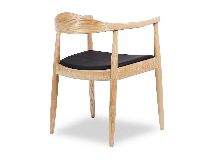 Chaise design frêne naturel et assise en simili cuir noir Konta