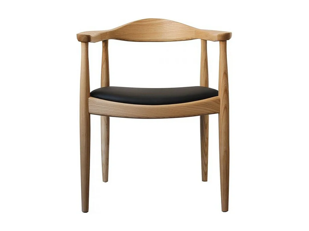 Chaise design frêne naturel et assise en simili cuir noir Konta