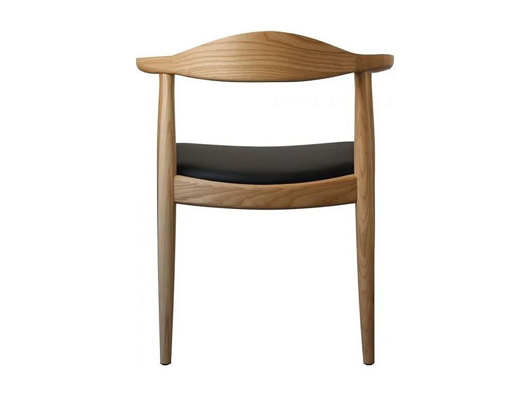 Chaise design frêne naturel et assise en simili cuir noir Konta