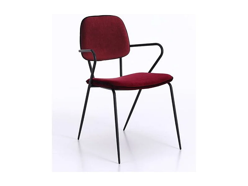 Chaise avec accoudoirs velours bordeaux et pieds métal noir Taio - Lot de 4