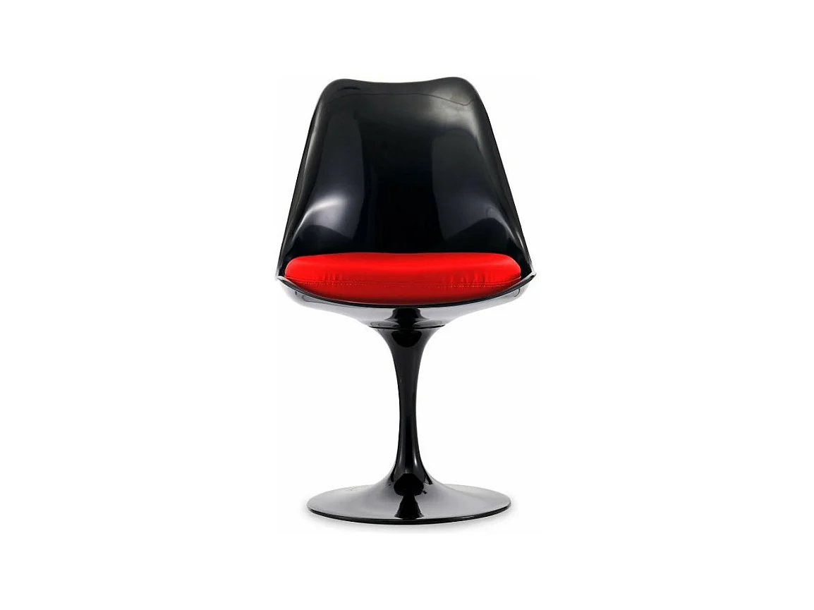 Chaise noir brillant avec coussin tissu rouge pétale de tulipe