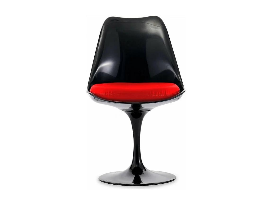 Chaise noir brillant avec coussin tissu rouge pétale de tulipe