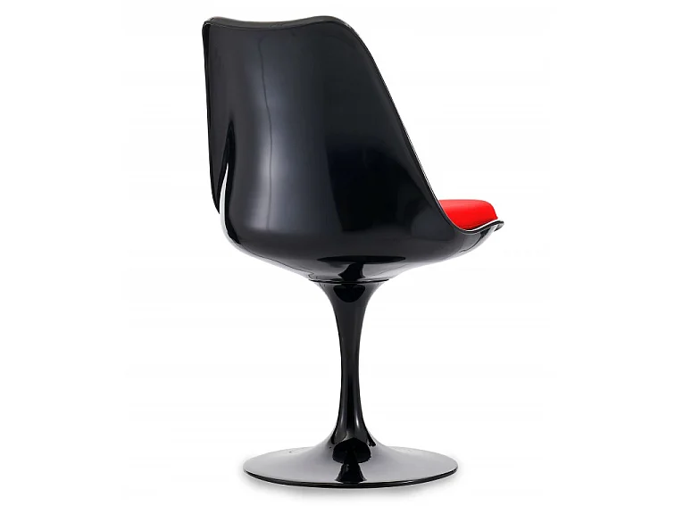 Chaise noir brillant avec coussin tissu rouge pétale de tulipe