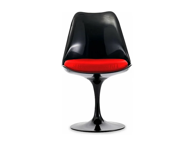 Chaise noir brillant avec coussin tissu rouge pétale de tulipe