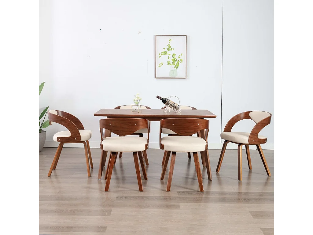 Chaises à manger lot de 6 crème bois courbé et similicuir